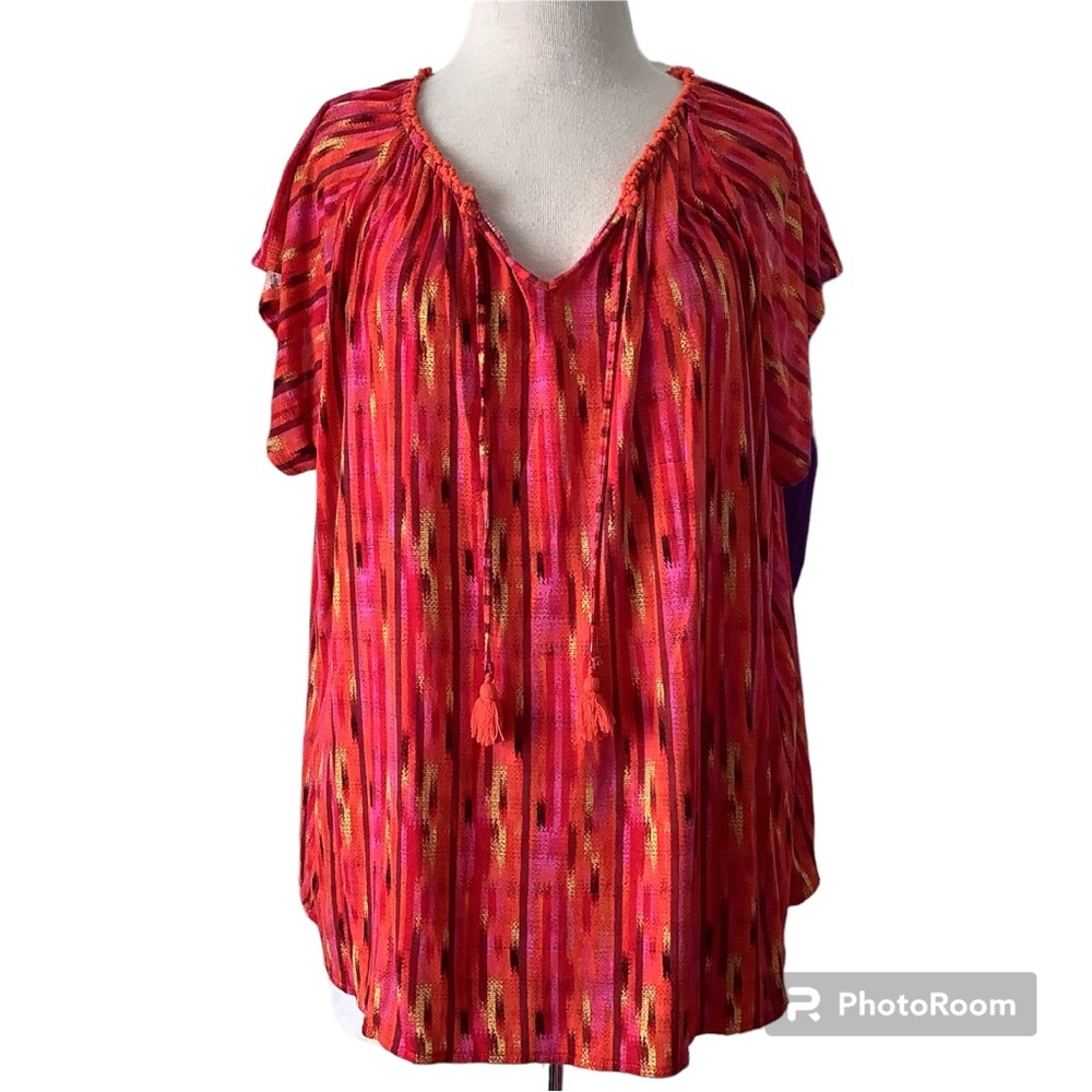 Ruff Hewn Orange and Pink Boho Blouse 3X